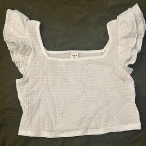 Girls white ruffled sleeve crop top